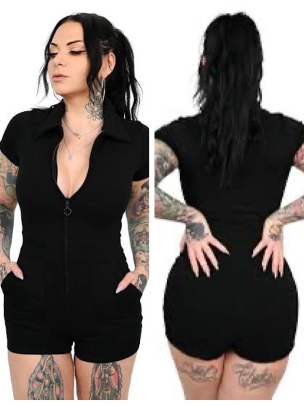Foxblood Jamie Lee Black Zip Up Romper Goth Minimalist Medium